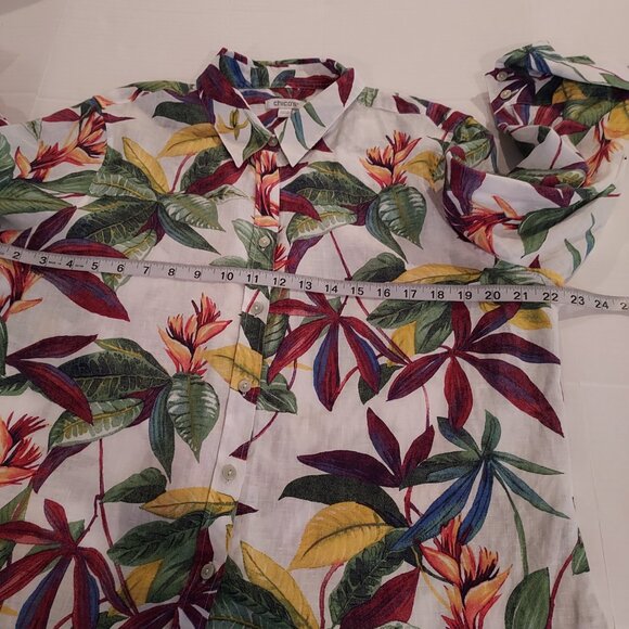 Chico's Linen Tropical Floral Print 3/4 Sleeve Blouse Size 12 - Picture 7 of 10